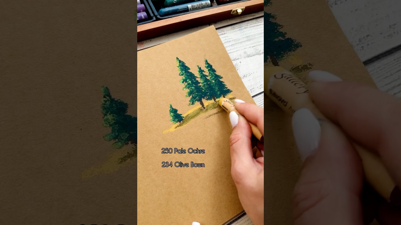 How to draw Pine 🌲 trees / Oil pastel / Subscribe 💖 #art #oilpastel #painting
