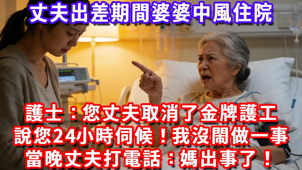 丈夫出差期間婆婆中風住院，護士：您丈夫取消了金牌護工，說您會24小時伺候！我沒閙做一事，當晚丈夫連打我145通電話：媽出事了！#深夜講故事#為人處世#生活經驗#情感故事#故事#小說#戀愛#情感#婚姻