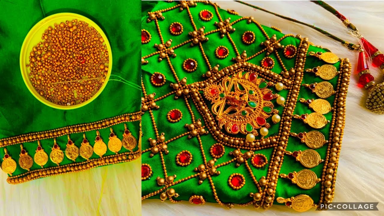 Beautiful & heavy work bridal blouse design on stitched / readymade blouse with normal needle stitch