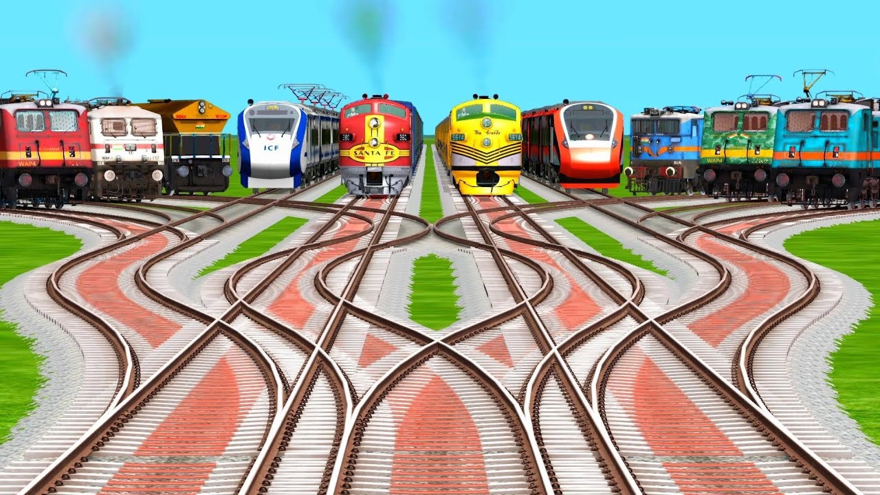 10 High Speed Trains Vs Railroad Crossing By Diamond Railroad Tracks | train simulator classic game