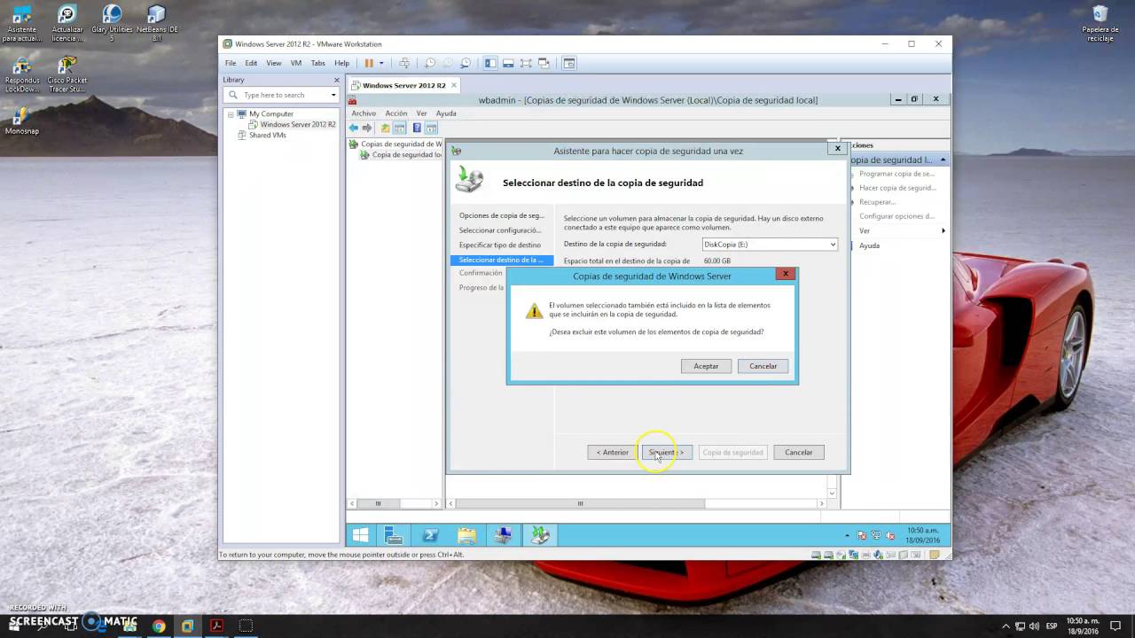 Copia de seguridad completa y programar una copia incremental. Windows Server 2012 R2 / VMware