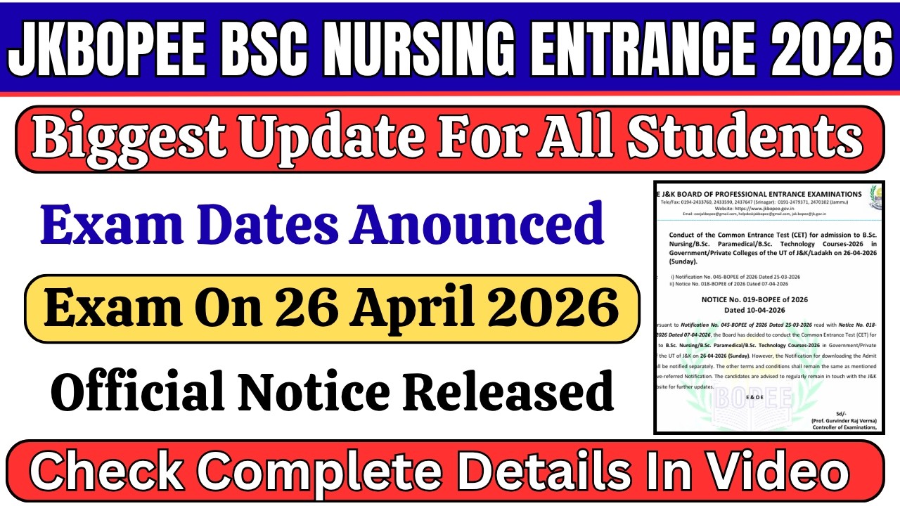 JKBOPEE Bsc Nursing Entrance 2026 Dates Anounced Biggest Update For All Students Must Watch