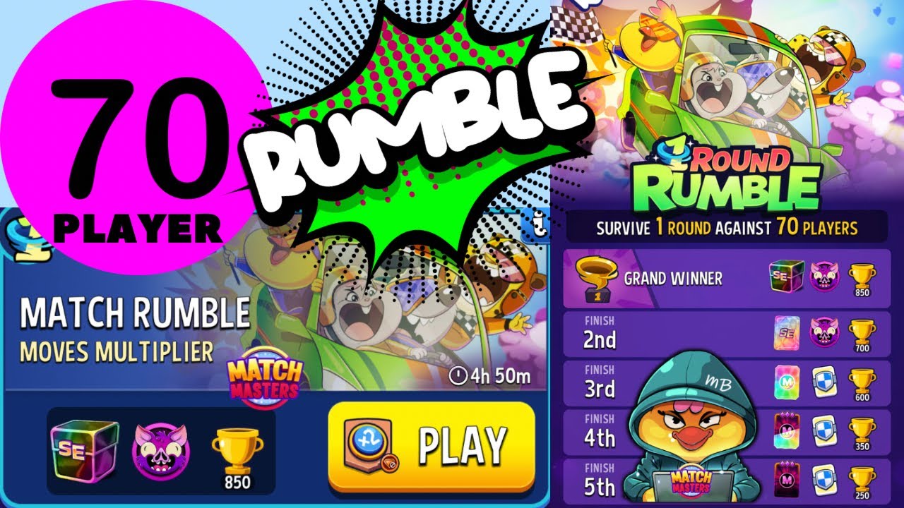 70 players Match Rumble Moves Multiplier 5 Colors | Match Masters