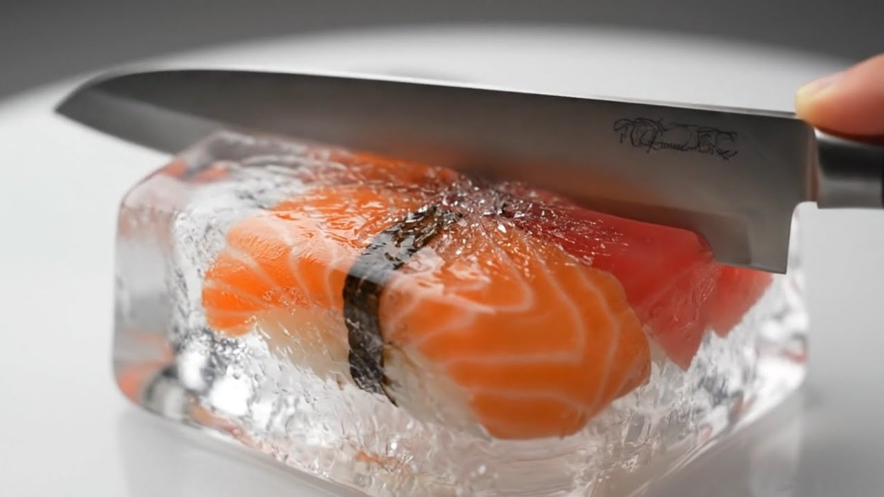 ASMR Cutting Frozen Food in Crystal Clear Ice &ndash; Burger, Pizza, Sushi & More! 🔪❄️