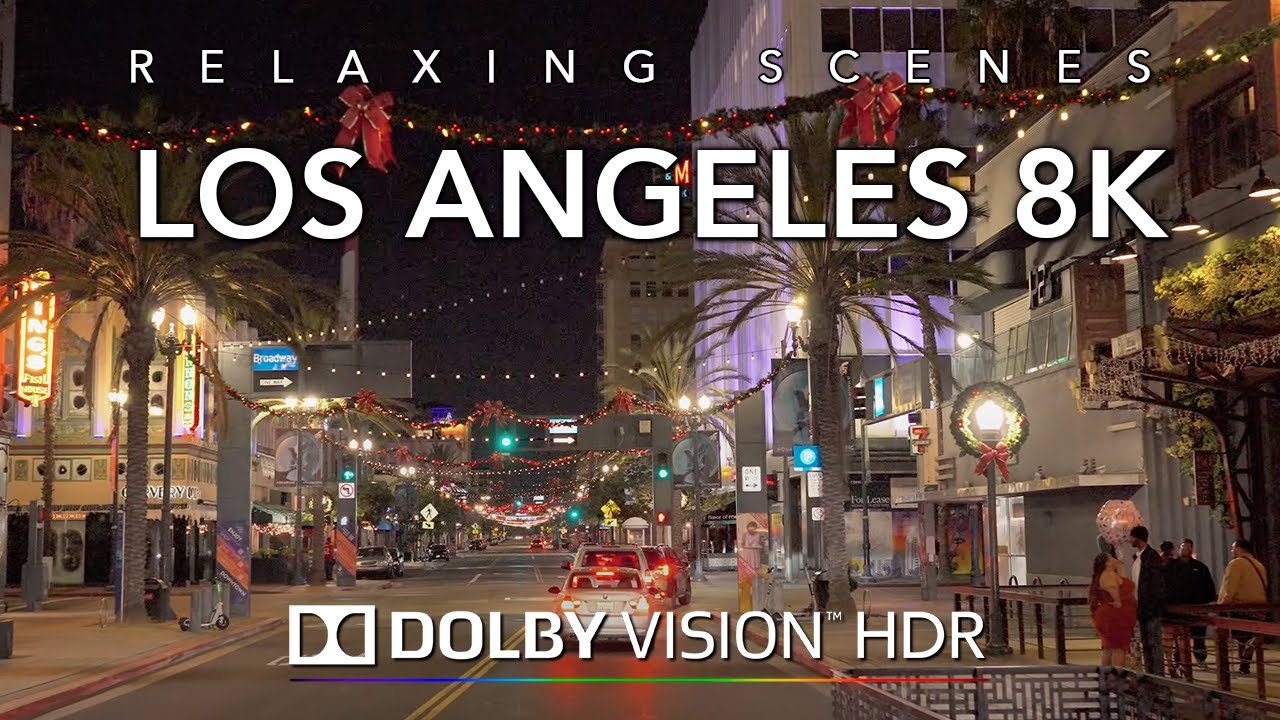 Driving Los Angeles at Night 8K Dolby Vision HDR - Long Beach to Downtown Los Angeles