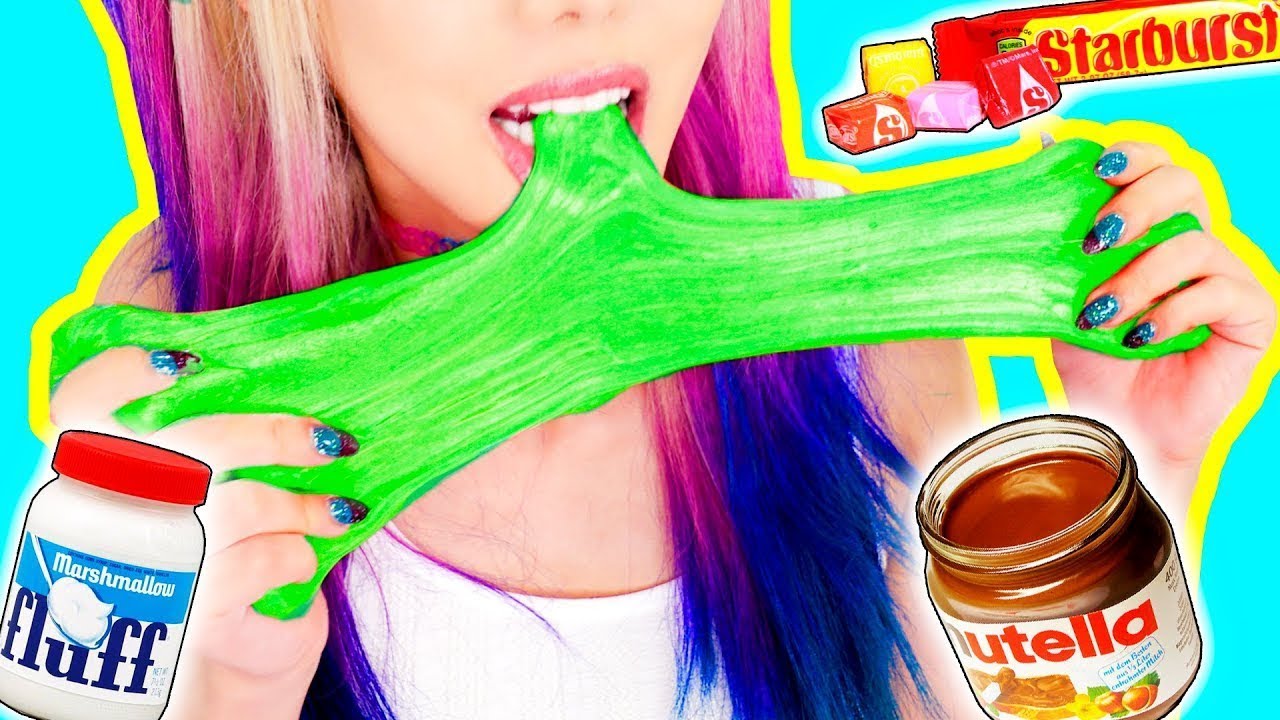 4 DIY Edible Candy Slimes! SLIME YOU CAN EAT! Giant Gummy Worm Slime, STARBURST Slime, NUTELLA Slime