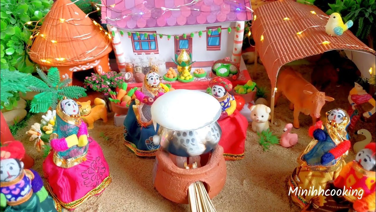Welcome home🤩🏡/Miniature Housewarming ceremony function/new house milk boiling/tiny village house 🏠 