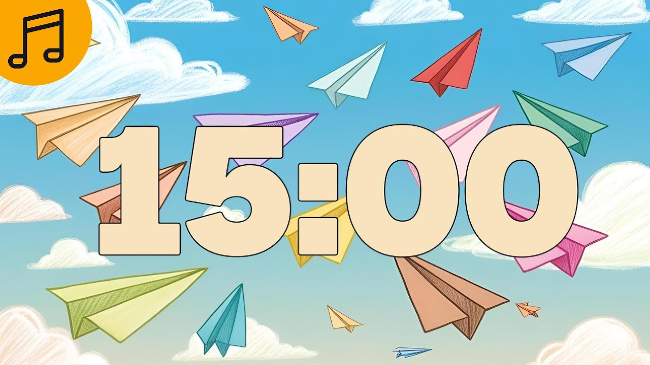 15 Minute SUMMERTIME Timer with Calming Music for The Classroom/ Paper Plane Theme/ Chill & relax ☀️