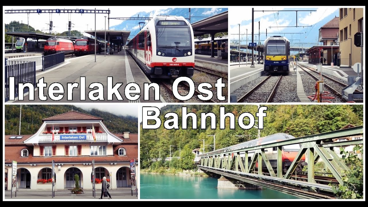 Normal, Meterspur und 5 Bahngesellschaften am Bahnhof Interlaken Ost, Bern, Schweiz 2020