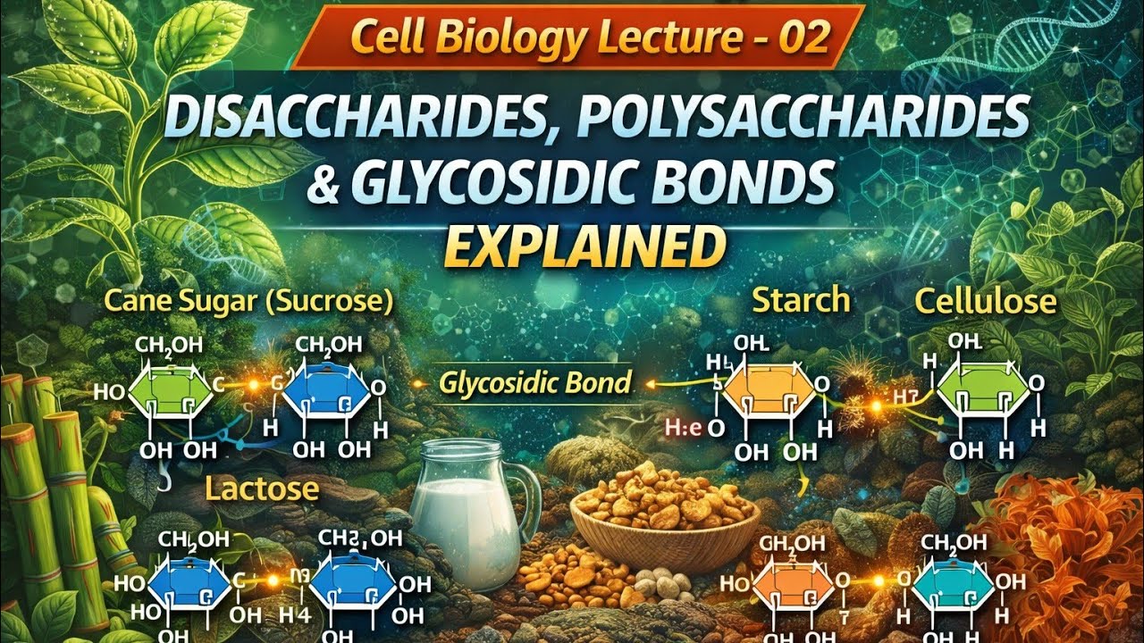 PBT | Cell Biology Lecture - 02 | Disaccharides, Polysaccharides & Glycosidic Bonds Explained