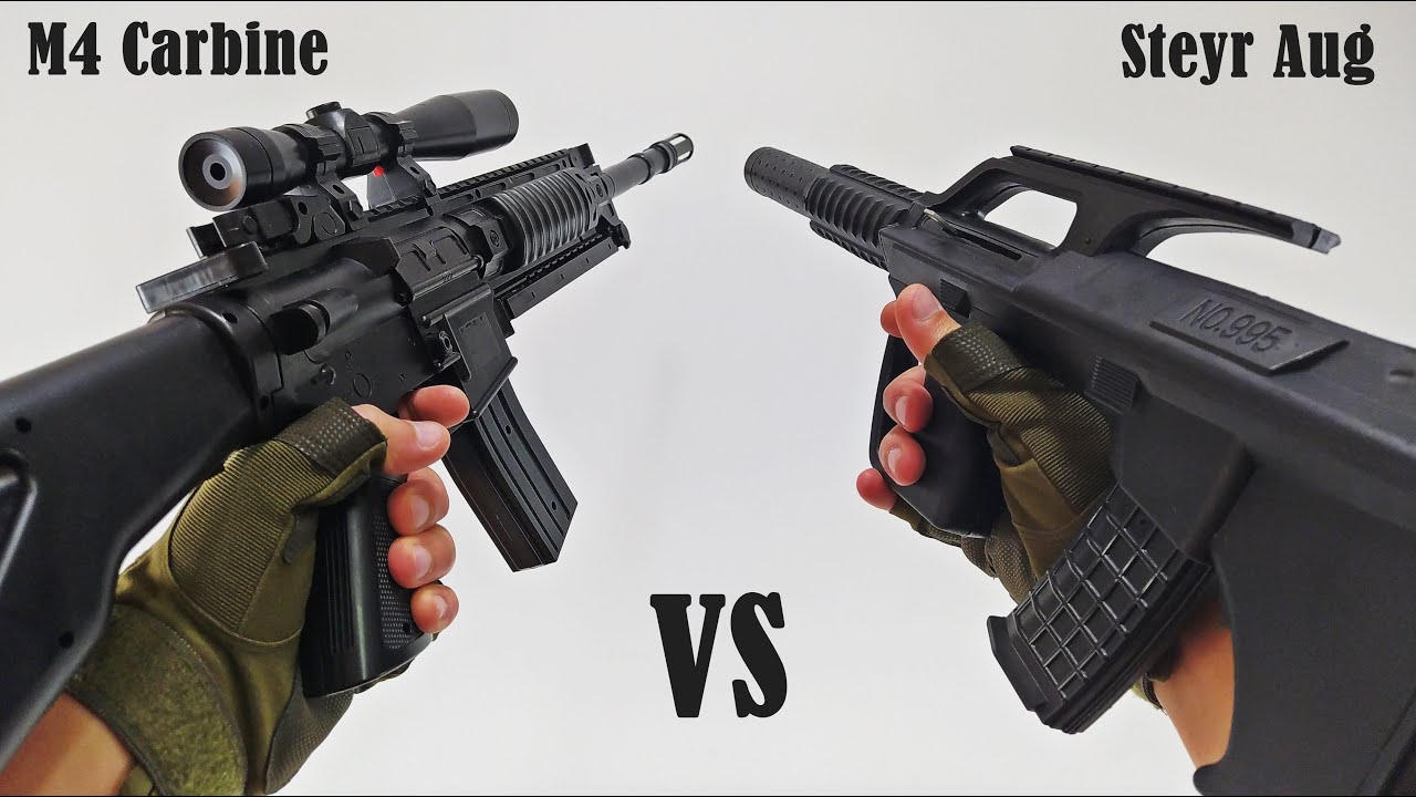 M4 Carbine VS Steyr Aug !! Realistic Toy Guns Comparison ! Airsoft Guns Shooting Test