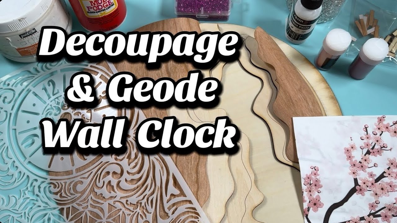 #216 Mixed Media decoupage & Geode Resin Wall Clock