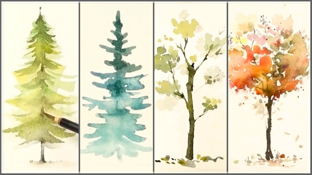 How to Paint 4 Different Trees for Beginners | Easy Watercolor Tutorials