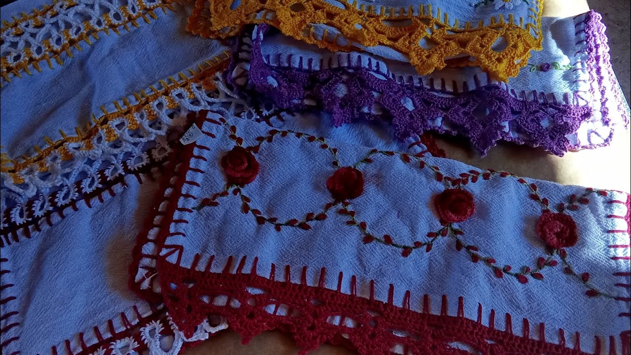 PANOS DE PRATO COM BORDADO E CROCHÊ 🧶 inspiração @atelieantoniacandido #crochet #panodeprato