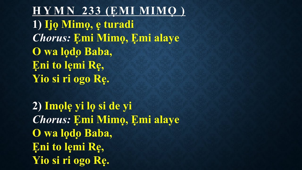 CCC Hymn 233 (Ijo mimo, e turadi, Emi Mimo Emi alaye) Celestial Church of Christ,