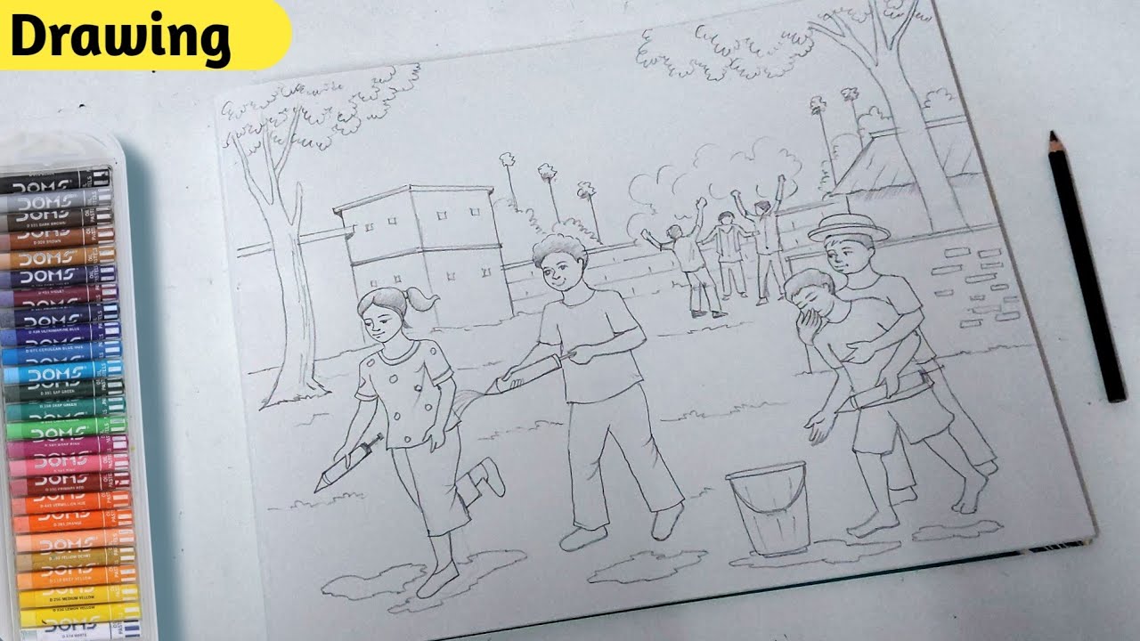 Holi Festival Scenery Drawing with Oil Pastel/ How to Draw Holi Festival Easy Step by Step