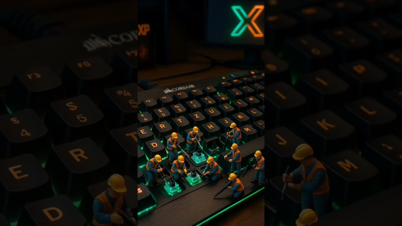 Miniature workers hard at work fixing a keyboard, #MiniatureRepair #KeyboardFix #TinyWorkers