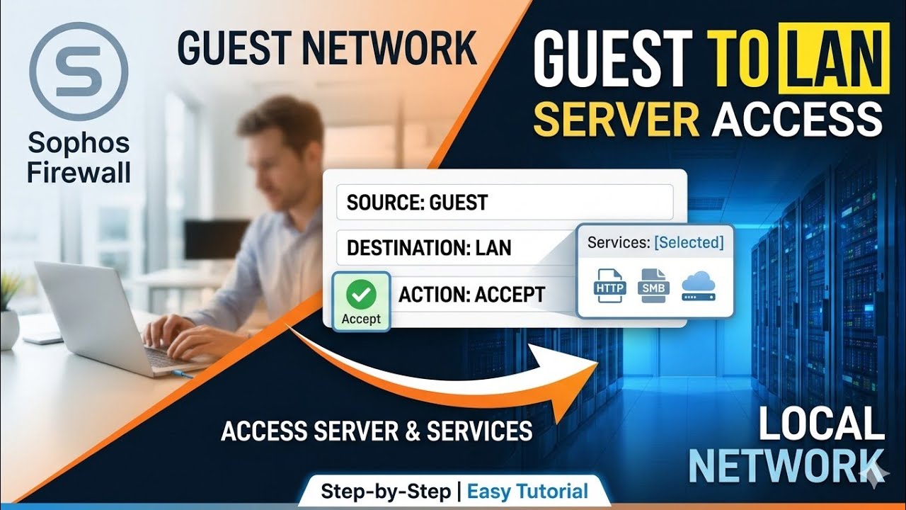 How make a rule for guest network to access server or services from local network in Sophos Firewall
