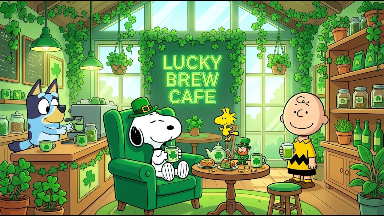 Snoopy & Bluey Lucky Clover Café 🍀 Upbeat Lofi for Study & Work 🎧 Cheerful St. Patrick’s Day Vibes