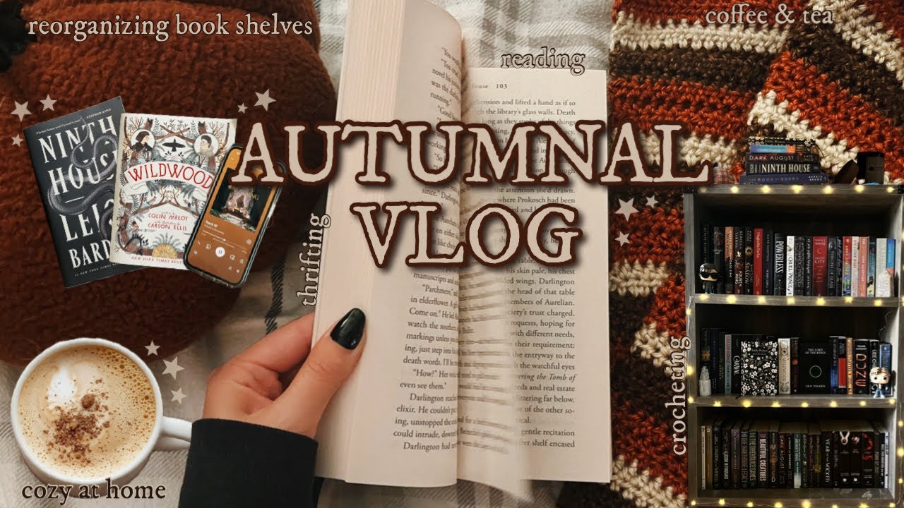 autumnal vlog 🍂🕯️| cozy at home, reorganizing my bookshelves, thrifting new books, reading & crochet