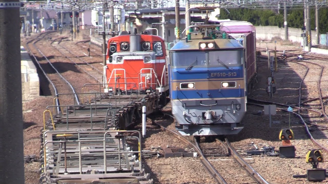 EH500、EF510 牽引貨物列車8本　秋田・土崎駅　2019年3月29日