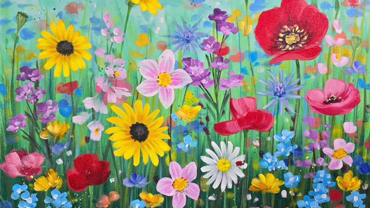 How to Paint Easy Wildflowers Acrylic Painting LIVE Tutorial