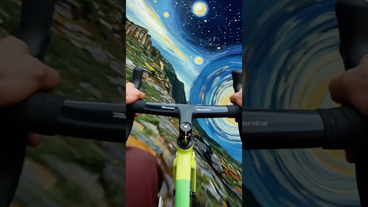 WE CYCLED INTO VAN GOGH'S PAINTING! (AI Time Travel Experiment)#bike #bikelover #bicycleculture #mtb