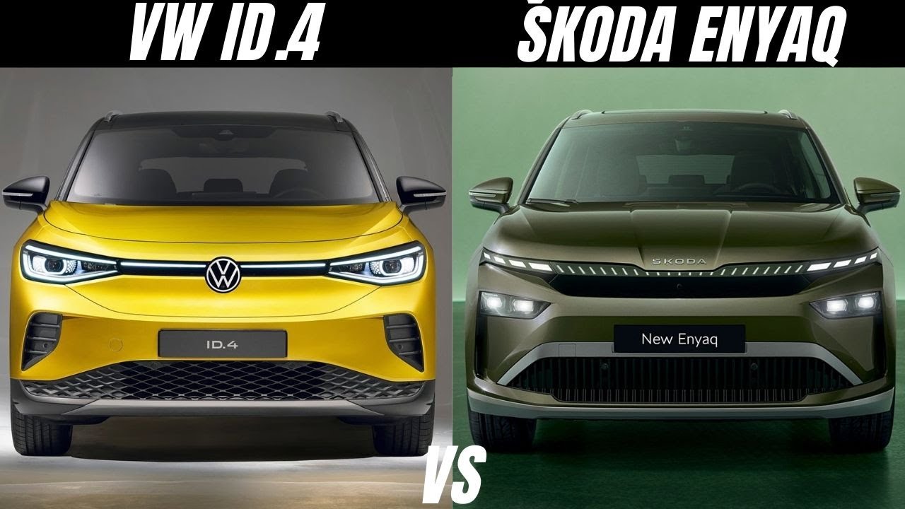 Škoda Enyaq 2025 года против VW ID.4 и ID.5 2025 года — сравнение лучших электрических внедорожни...