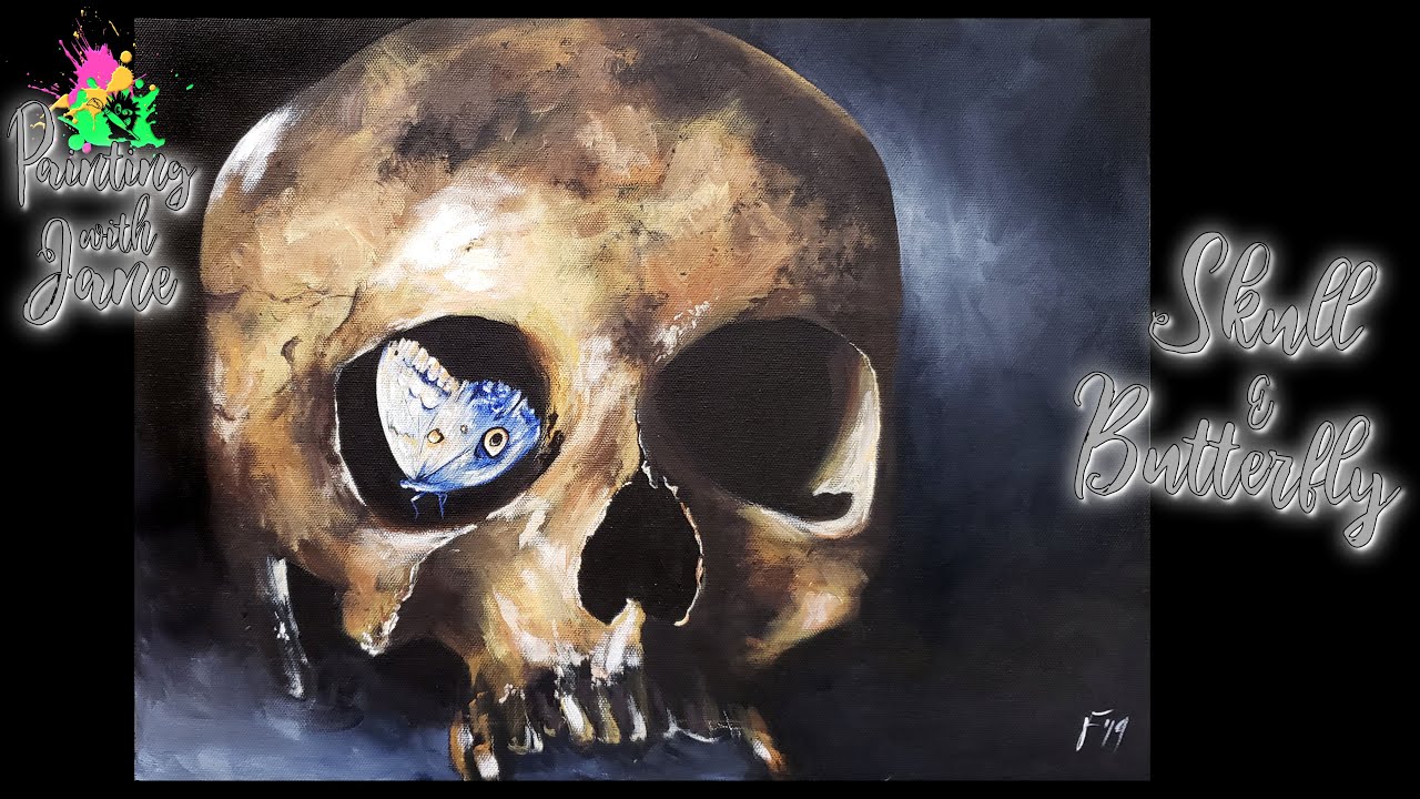 Skull and Butterfly - Step by Step Acrylic Painting on Canvas