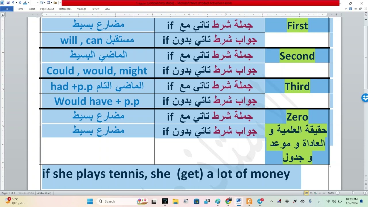 قسم اللغة الانكليزي = المرحلة الاولى = القواعد  = الشرطية الفصل 38 + 39