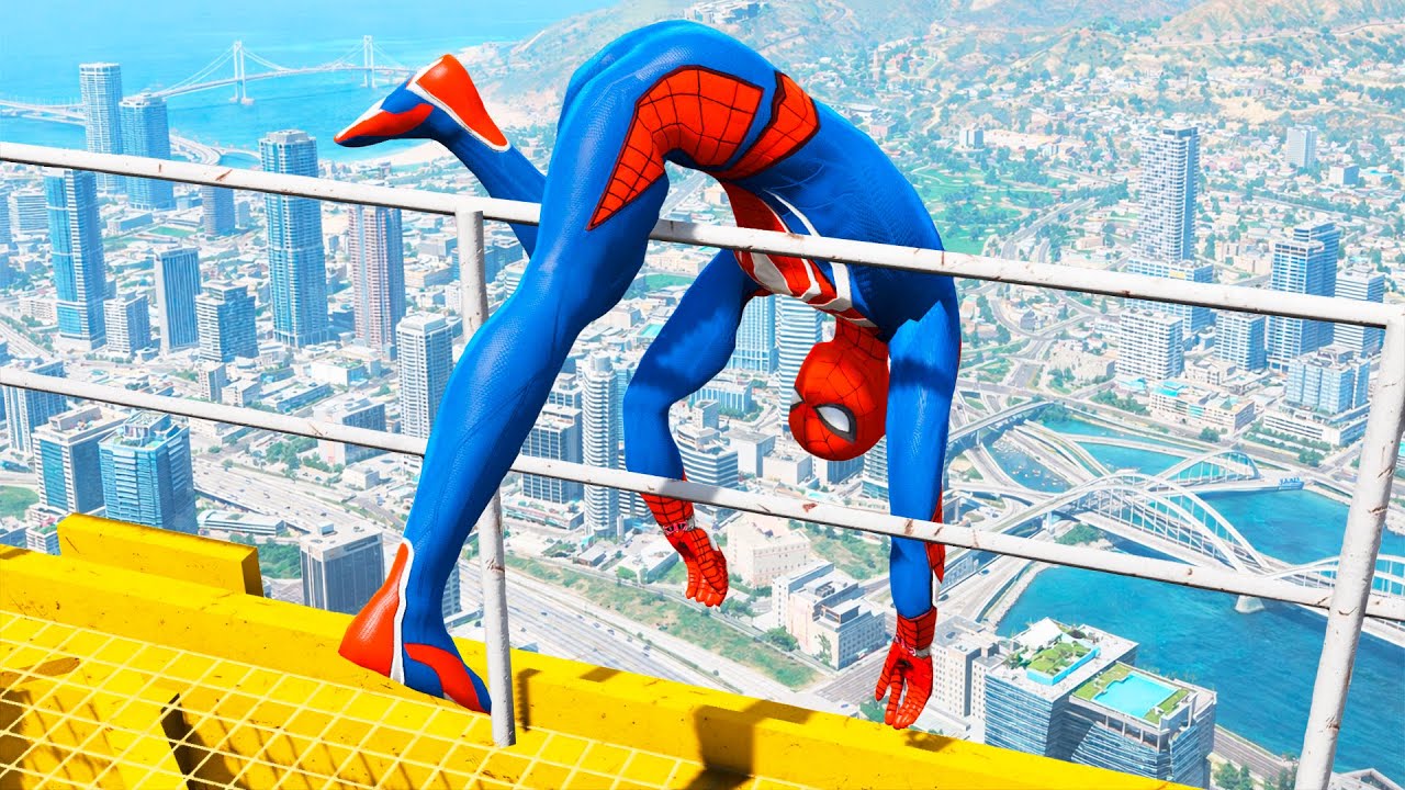 SPIDERMAN CRAZY JUMPS/FALLS #17 (GTA 5 Spider-Man Fails)