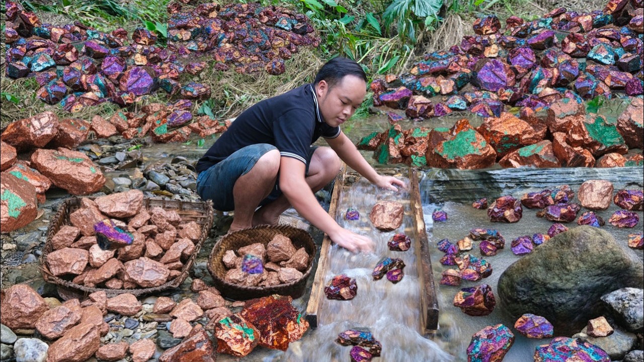 No modern tools: The man mines raw copper and smelts it by hand