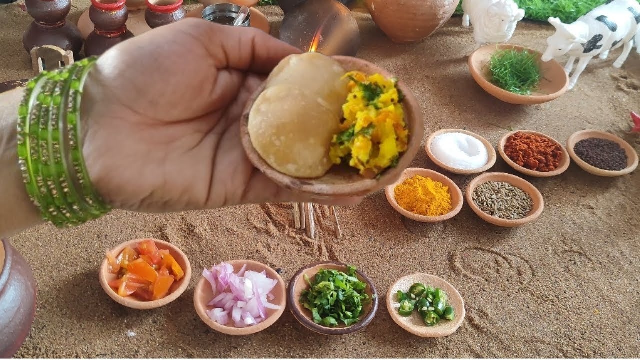 Miniature Puri Bhaji Cooking | Tiny Indian Street Food | Mini Village Kitchen ASMR 