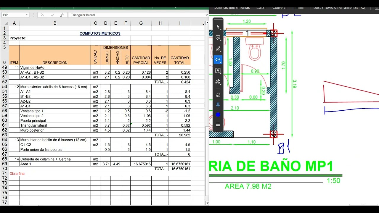 CALCULO DE MURO DE LADRILLOS EXTERIORES PARA COMPUTOS METRICOS