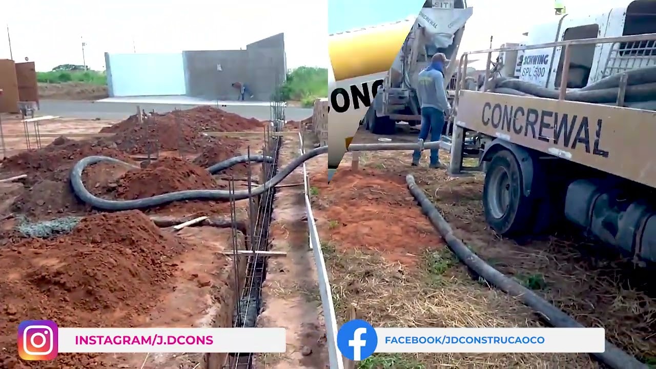 concretando viga baldrame com concreto usinado