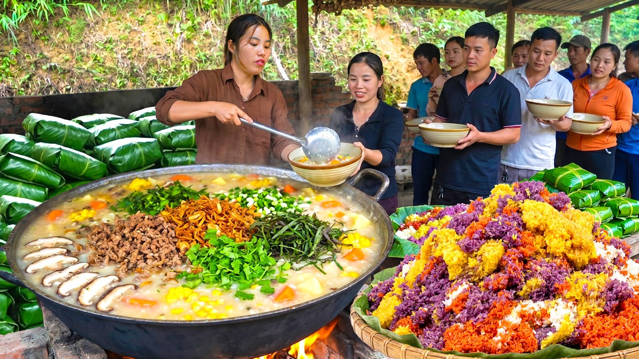 Single Mom Cooking Yummy Meat Porridge and Make Colorful Fragrant Sticky Rice to Sell at Market