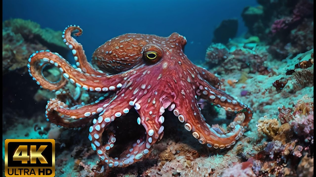 Marine Life Sea Animals Octopus Film for Relaxing Music | Underwater 4K Video