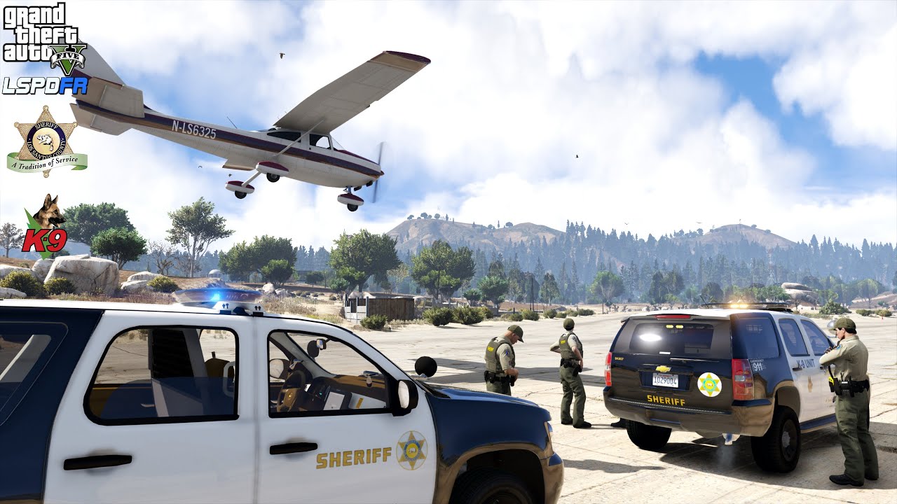 GTA V - LSPDFR 0.4.9🚔 - LSSD/LASD - Sheriff K9 Unit - Aircraft Emergency Landing - 4K