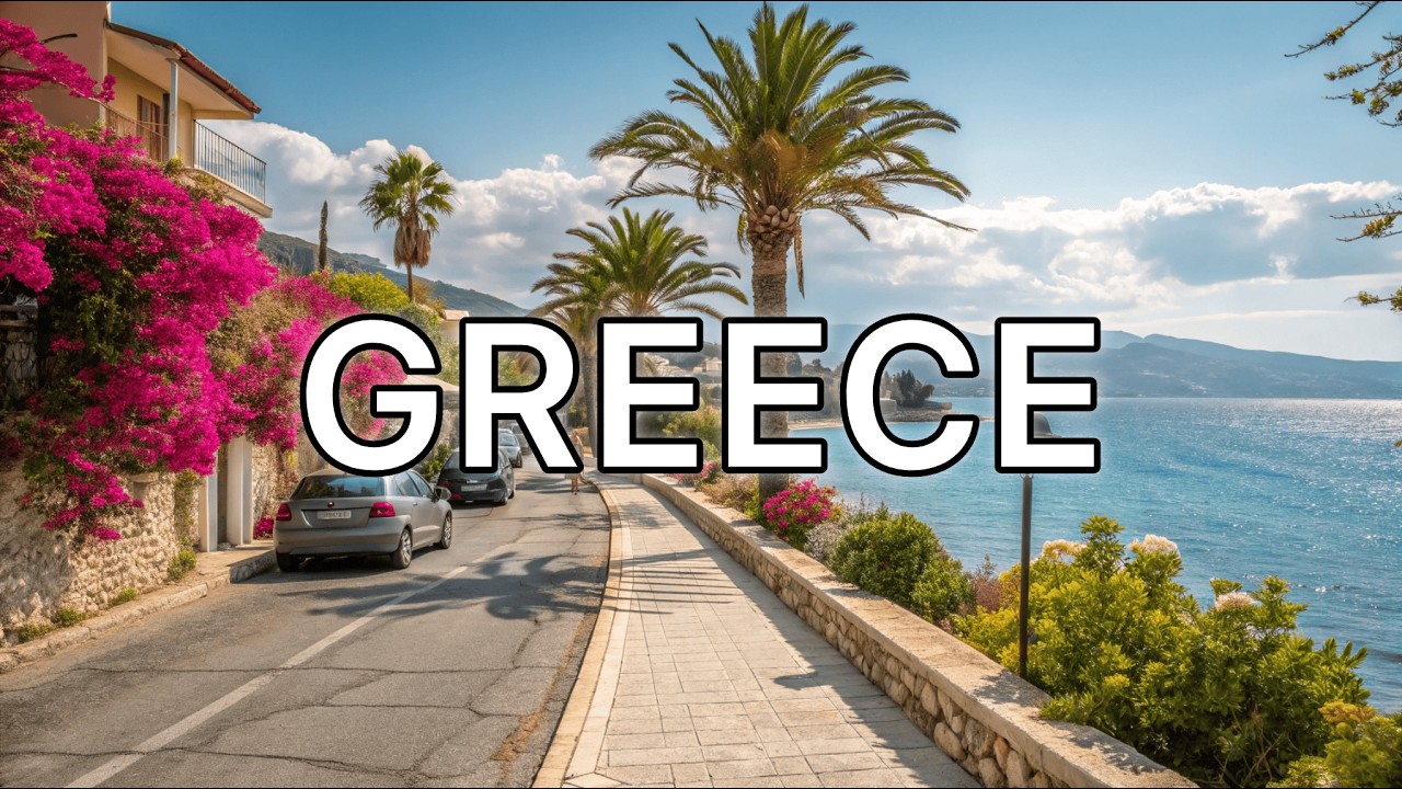 Greece 4K Walking Tour 🇬🇷 Sunny Coastal Town | Seaside & Road Walk, Sea Views & Real Life