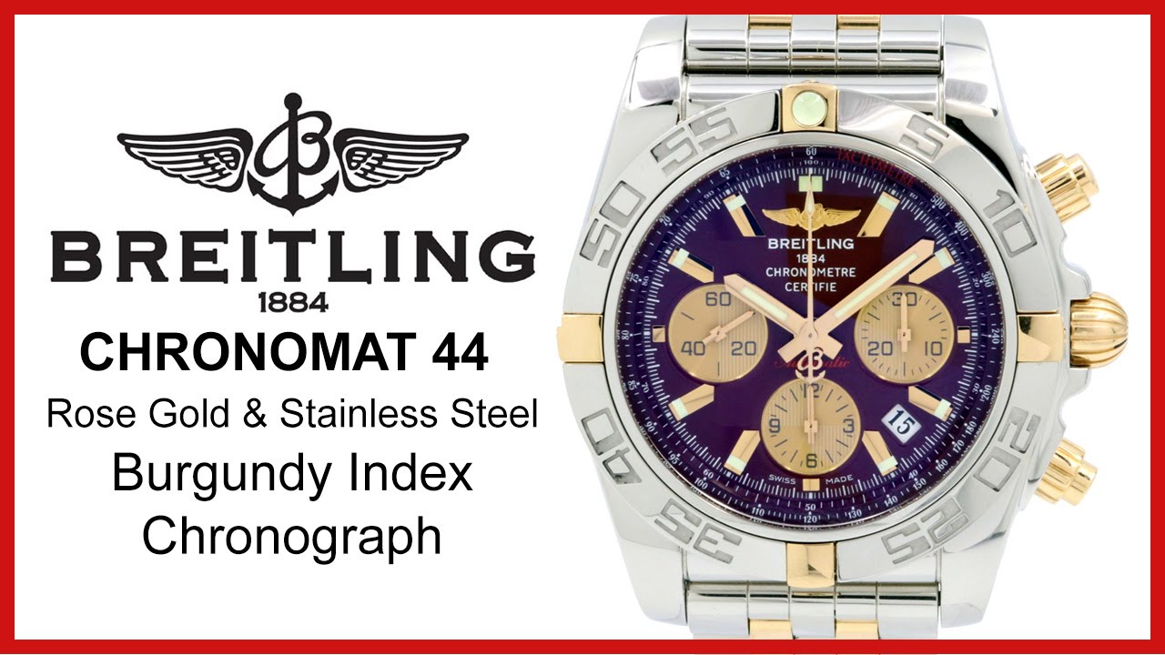 ▶ Breitling Chronomat 44 Burgundy Index, Rose Gold & Stainless Steel, UNBOXING & REVIEW - IB011012