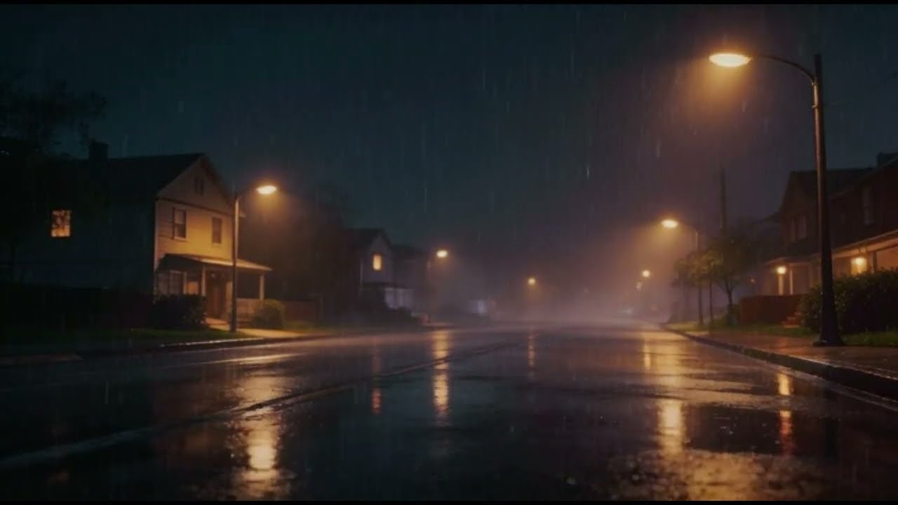Peaceful Rainy Street 🌧️ Night Ambience for Relaxation