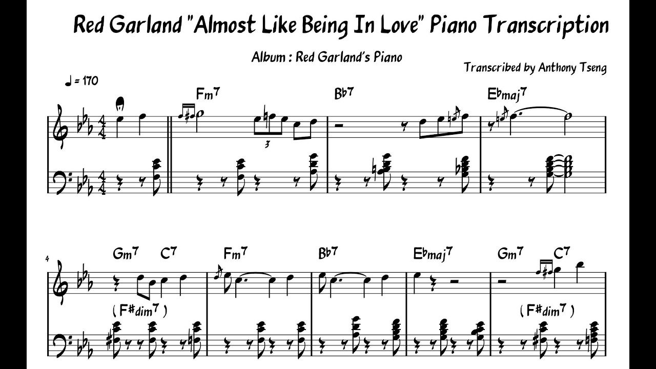 Red Garland "Almost Like Being In Love" Piano Transcription