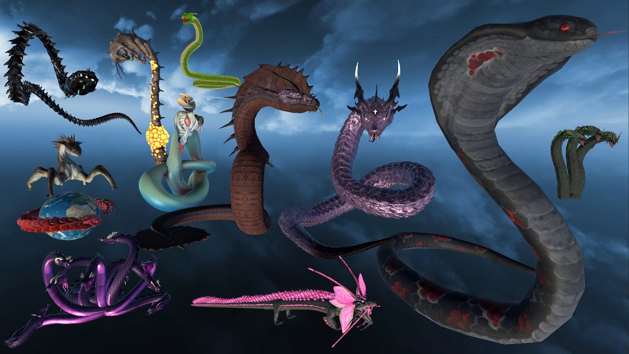 Smiling Cobra Vs Jörmungandr Vs Flak Snake AND 3D Mythical Monster Snake Size Comparison