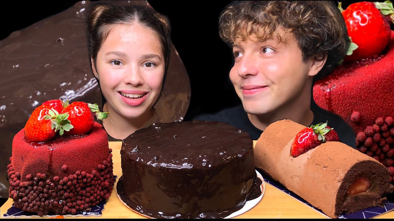 ASMR CHOCOLATE CAKE PARTY EATING SOUNDS (No Talking) MUKBANG 초코케이크 초콜릿 먹방 | Tati ASMR