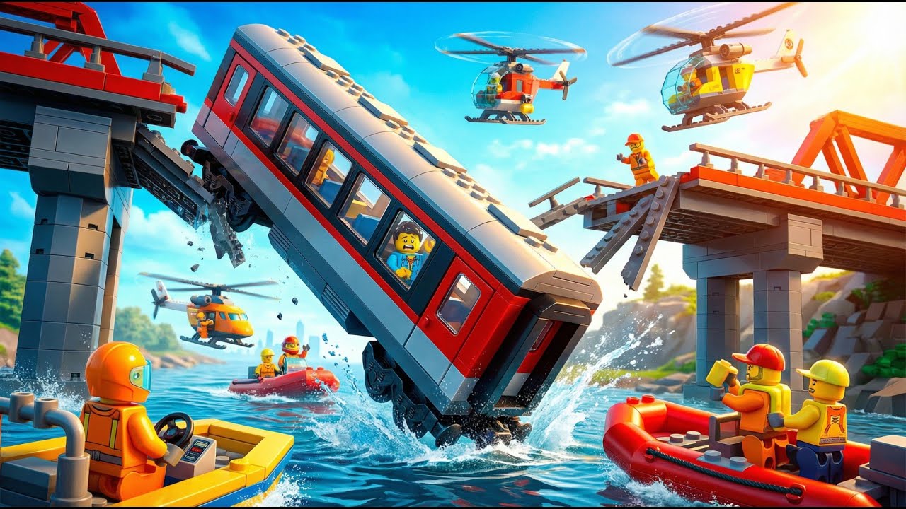 3d LEGO Brick Story | LEGO Train Disaster | Bridge Couldn’t Hold