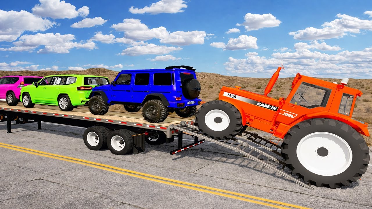 Flatbed Truck Mcqueen | Transportation with Truck - Pothole vs Car #7 - BeamNG.Drive