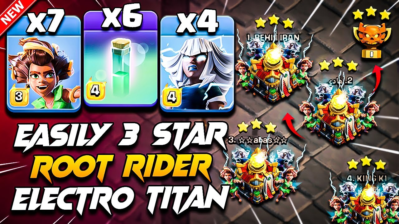 Th16 Attack Strategy With (ROOT RIDER + ELECTRO TITAN) | TH16 Root Rider & Electro Titan Attack COC