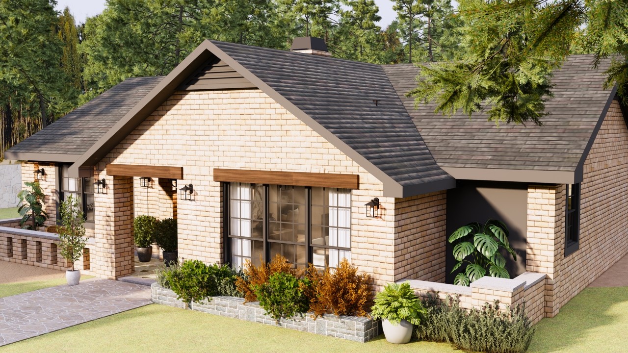 1400sqft (130m2) Charming One-Story Home with Rustic Brick Charm and 3 Cozy Bedrooms
