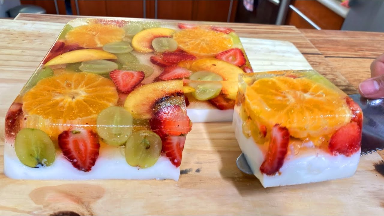 Un postre maravilloso! Gelatina frutal (mandarina, uvas, duraznos y fresas)🍓🍇🍑
