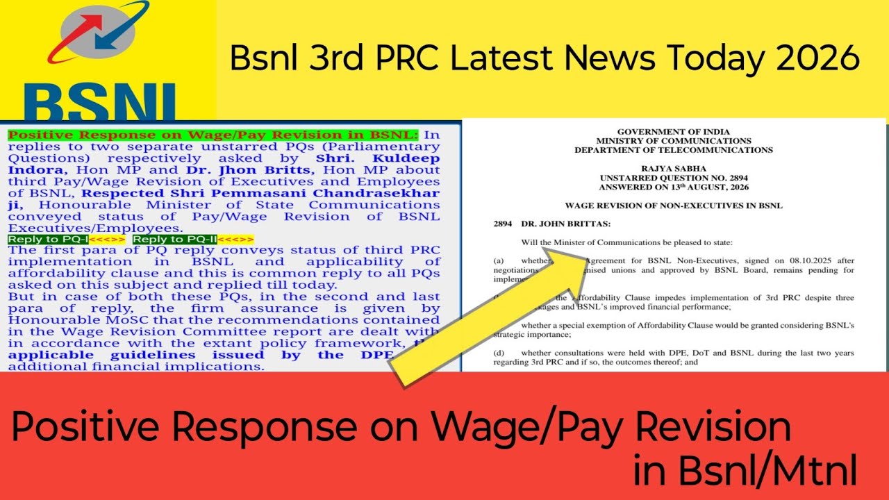 Positive Response on Wage/Pay Revision in BSNL? | BSNL 3rd PRC Latest News Today 2026 | Bsnl 3rd PRC